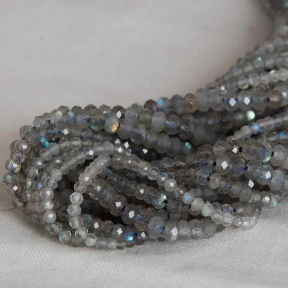 Grade A Natural Labradorite (grey) Semi-precious Gemstone Faceted Rondelle Spacer Beads - 2mm, 3mm, 4mm, 6mm, 8mm, 10mm Size 15" Strand