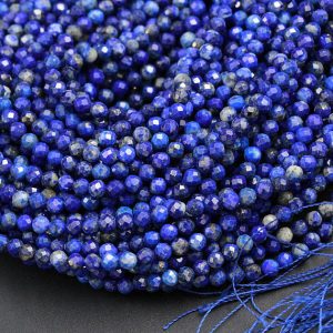 Shop Lapis Lazuli Faceted Beads! Micro Faceted Real Genuine 100% Natural Blue Lapis Lazuli Round Beads 3mm 4mm Faceted Round Beads Diamond Cut Gemstone 15.5" Strand | Natural genuine faceted Lapis Lazuli beads for beading and jewelry making.  #jewelry #beads #beadedjewelry #diyjewelry #jewelrymaking #beadstore #beading #affiliate #ad