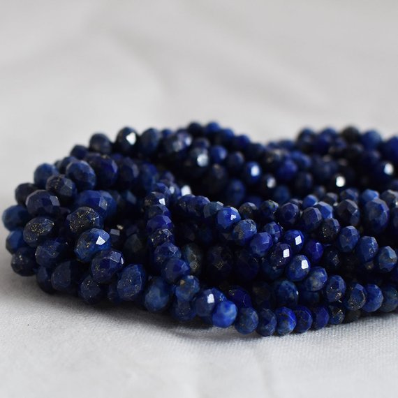 Grade A Natural Lapis Lazuli (blue) Semi-precious Gemstone Faceted Rondelle Spacer Beads - 3mm, 4mm, 6mm, 8mm Sizes -  15" Strand