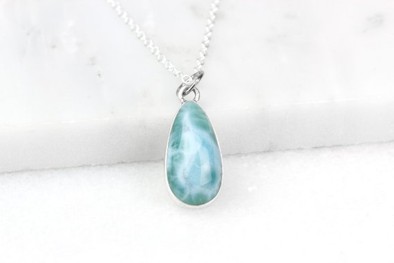 Silver Larimar Pendant, Sterling Silver Larimar Necklace, Caribbean Stone, Larimar Jewelry, Light Blue Pendant, Pale Blue Pendant