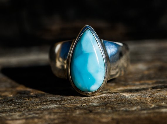 Larimar Ring 7.5 - Larimar Ring - Blue Larimar Ring Size 7.5 - Larimar - Blue Pectolite Ring - Genuine Larimar Ring - Larimar Ring Size 7.5