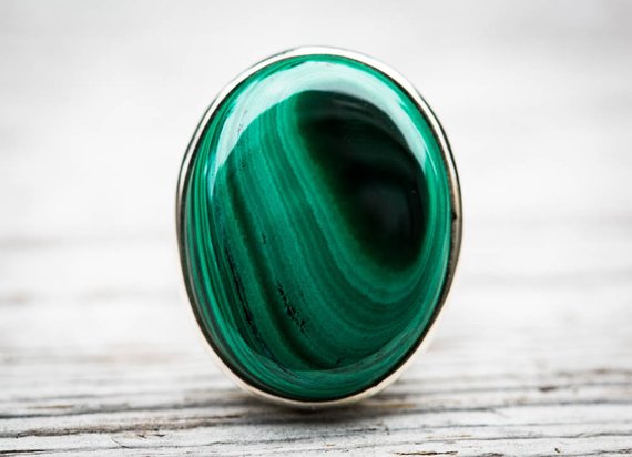 Malachite Ring 8 - Malachite Gemstone Ring, Green Malachite Ring - Malachite Jewelry - Ring Size 8 - Malachite Ring Size 8 Malachite Ring 8
