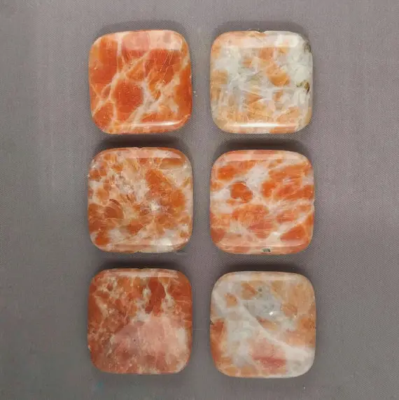 Marmalade Orange Calcite Bead Square Shimmer Pendant Bead 30mm