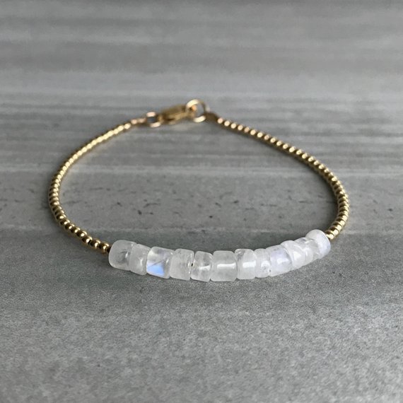 Moonstone Beaded Bracelet | Delicate Silver Or Gold Bead Bracelet | Natural Crystal 6 7 8 Inch Bracelet  | Genuine Moonstone Jewelry