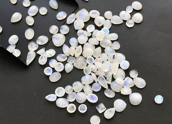 6-12mm Rainbow Moonstone Plain Flat Back Cabochons, Mixed Shape Lot Cabochons, Loose Rainbow Moonstone For Jewelry (5pcs To 10pcs Options)