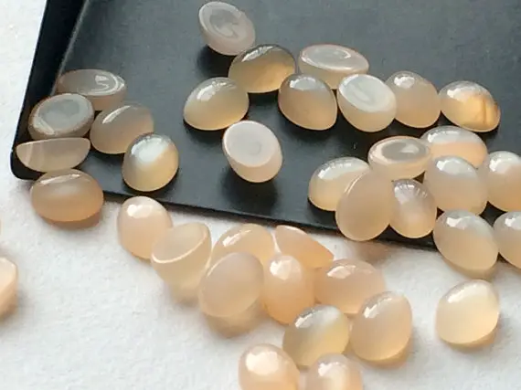 4x6mm Peach Moonstone Plain Oval Cabochon, Oval Plain Calibrated Flat Back Peach Moonstone, Moonstone For Jewelry (10pcs To 100pcs Options)