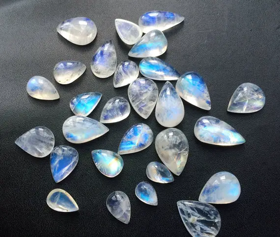18-22mm Rainbow Moonstone Plain Pear Cabochons, Beautiful Rainbow Moonstone Gemstone, 5 Pieces Moonstone Loose Gemstones For Jewelry
