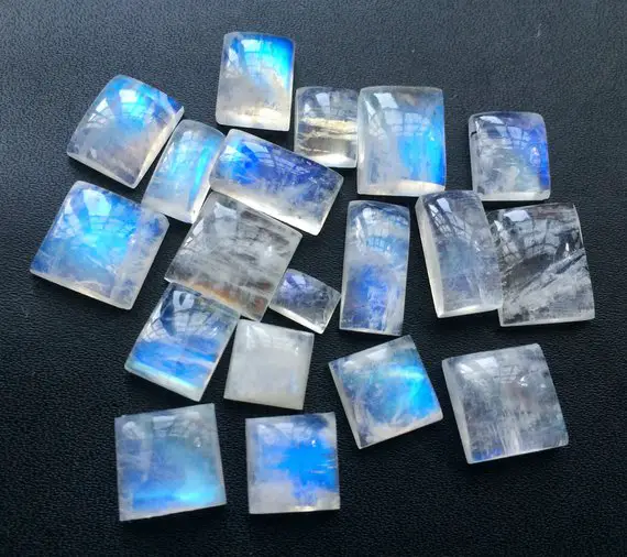 8-16mm Rainbow Moonstone Plain Cabochons, 5 Pieces Rainbow Moonstone Square And Rectangle Gemstone For Jewelry, Moonstone With Fire