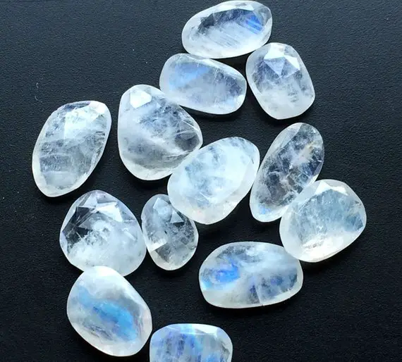 11-13mm Rainbow Moonstone Cabochons, Rainbow Moonstone Rose Cut, Loose Moonstone Flat Back Gems For Jewelry (5pcs To 10pcs Options)