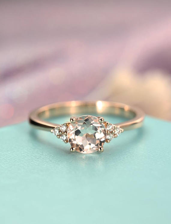 Morganite Engagement Ring Rose Gold Unique Cluster Engagement Ring Seven Stone Mini Alternative Birthstone Bridal Anniversary Promise Ring