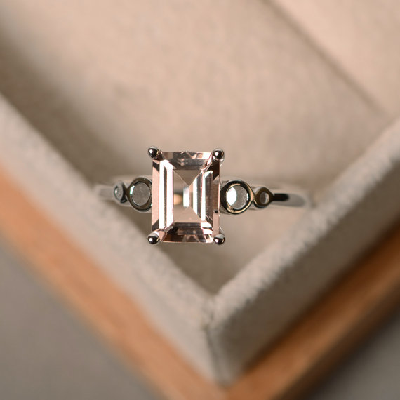 Natural Morganite Ring, Pink Gemstone, Sterling Silver, Engagement Ring