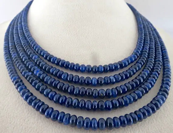 Certified Natural Blue Sapphire Beads Round 5 L 581 Ct Gemstone Finest Necklace