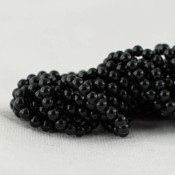 Natural Black Obsidian Semi-precious Gemstone Round Beads - 2mm - 15" Strand