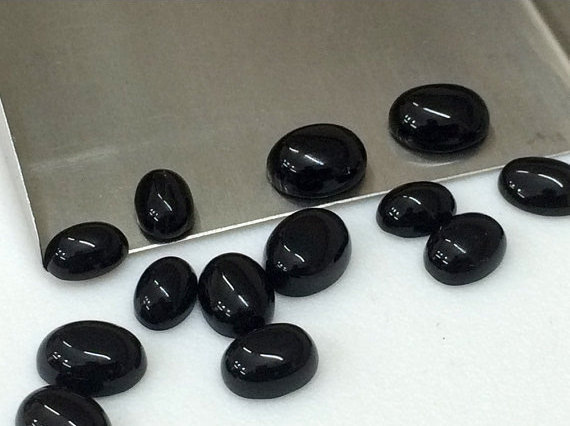5-7mm Black Onyx Plain Oval Cabochon, Black Onyx Flat Back Cabochons, Loose Black Onyx Gems, Black Onyx For Jewelry (5pcs To 10pcs Options)