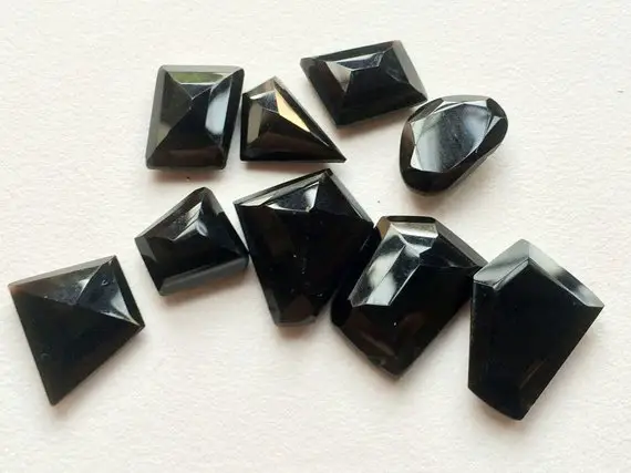 13-20mm Black Onyx Rosecut Cabochon, Black Onyx Faceted Fancy Cut Flat Gemstones, Black Onyx Gems, Onyx For Jewelry (5pcs To 20pcs Options)