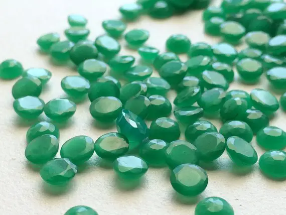 5mm Green Onyx Cut Stones, Green Onyx Faceted Cabochons, Calibrated Green Onyx Round, Green Onyx Rose Cut (5cts To 20cts Options)