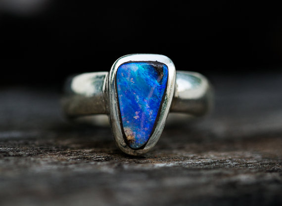Boulder Opal Ring Size 6 - Natural Opal Ring - Boulder Opal Sterling Silver Ring - Ring Size 6 October Birthstone Ring - Boulder Opal Ring