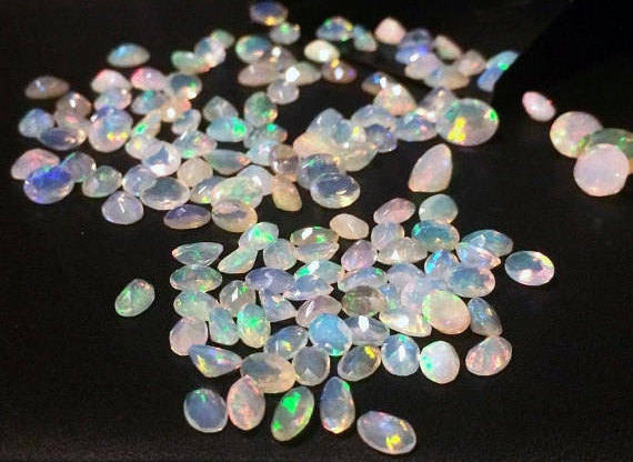 4x6mm Ethiopian Opal Faceted Oval Cut Stone, Fire Opal Faceted Cabochons, Ethiopian Welo Opal Cut Stone For Jewelry (2pcs To 4pcs Options)