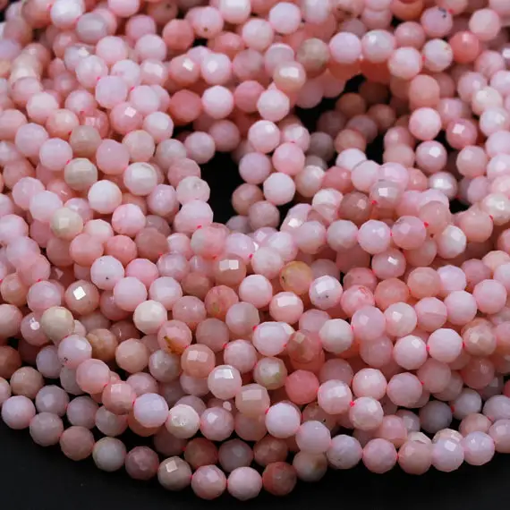 Aaa Quality Micro Faceted Natural Peruvian Pink Opal 2mm 3mm 4mm 5mm 6mm 8mm Faceted Round Laser Diamond Cut Pink Gemstone 15.5" Strand
