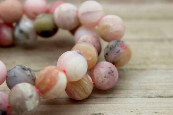 Matte Pink Opal Beads, Round Ball Sphere Natural Pink Opal Gemstone Beads Full Strand (4mm 6mm 8mm) - Rn10