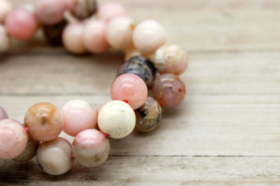 Pink Opal, Natural Pink Opal Smooth Polished Round Gemstone Beads (4mm 6mm 8mm) - Rn09