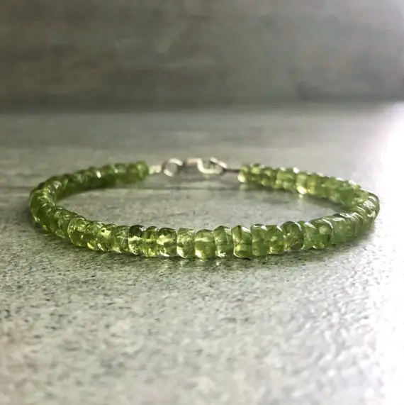 Genuine Peridot Bracelet | Sterling Silver Or Gold Clasp | Green Natural Stone Jewelry | Women's Or Men's Beaded Bracelet