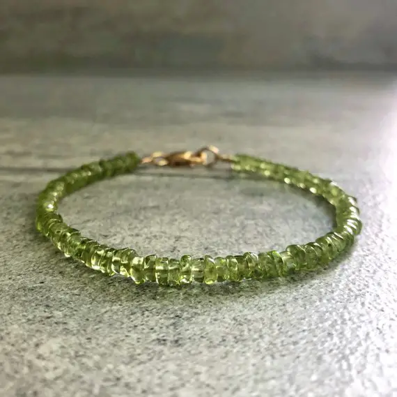 Green Peridot Bracelet | 14 K Gold Filled Jewelry | Natural Gemstone Jewelry | Women's Or Men's Small Bead Gold Bracelet