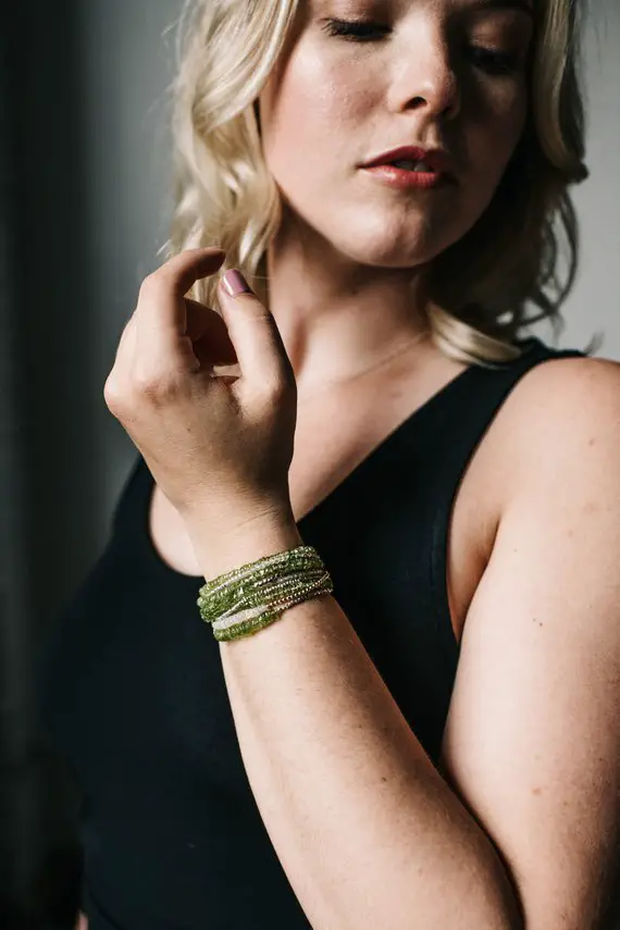 Peridot Bracelet | August Birthstone Jewelry | Green Natural Stone Bracelet | Fine Sterling Silver Bead Bracelet