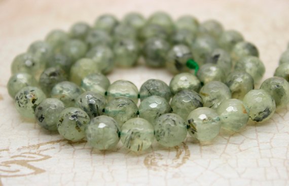Natural Prehnite Beads, Faceted Round Sphere Frosted Transparent Green Prehnite Gemstone Beads 3mm 4mm 6mm 8mm 10mm 12mm - Pg168