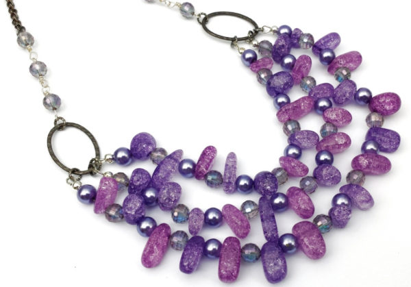 Purple Ice Crackle Beads Triple Strand Necklace Project