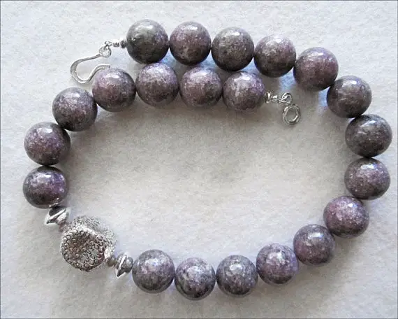 Purple Lepidolite Necklace With Unique Sterling Silver Focal Bead