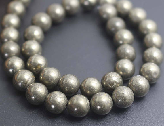 6mm/8mm/10mm/12mm Iron Pyrite Smooth Round Beads,15 Inches One Starand