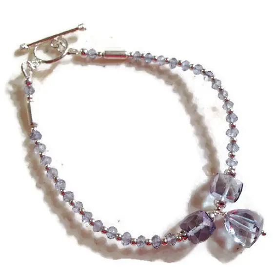 Blue Bracelet - Quartz Jewelry - Sterling Silver - Gemstone Jewellery - Beaded - Luxe - Dainty