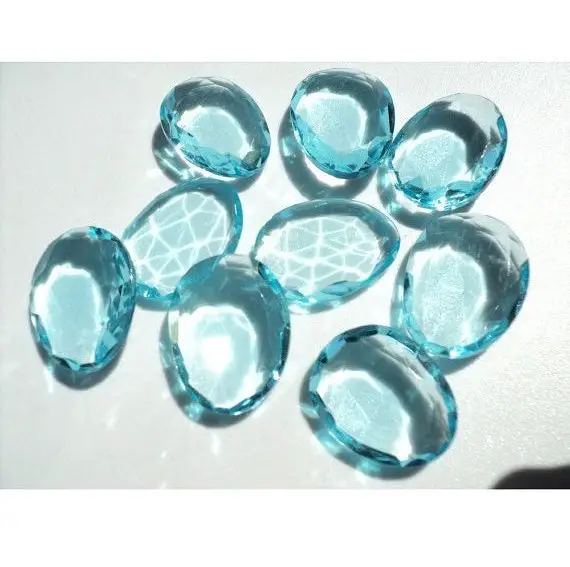 11-20mm Aquamarine Colored Hydro Quartz Rose Cut Cabochons, Aqua Color Flat Cabochons For Jewelry, 5 Pieces Hydro Quartz Perfect For Jewelry