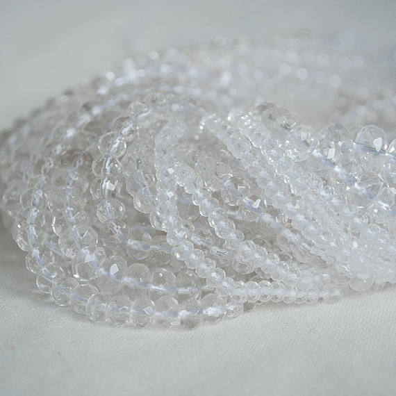 Natural Clear Quartz Semi-precious Gemstone Faceted Rondelle Spacer Beads - 3mm, 4mm, 6mm, 8mm, 10mm Sizes - 15" Strand