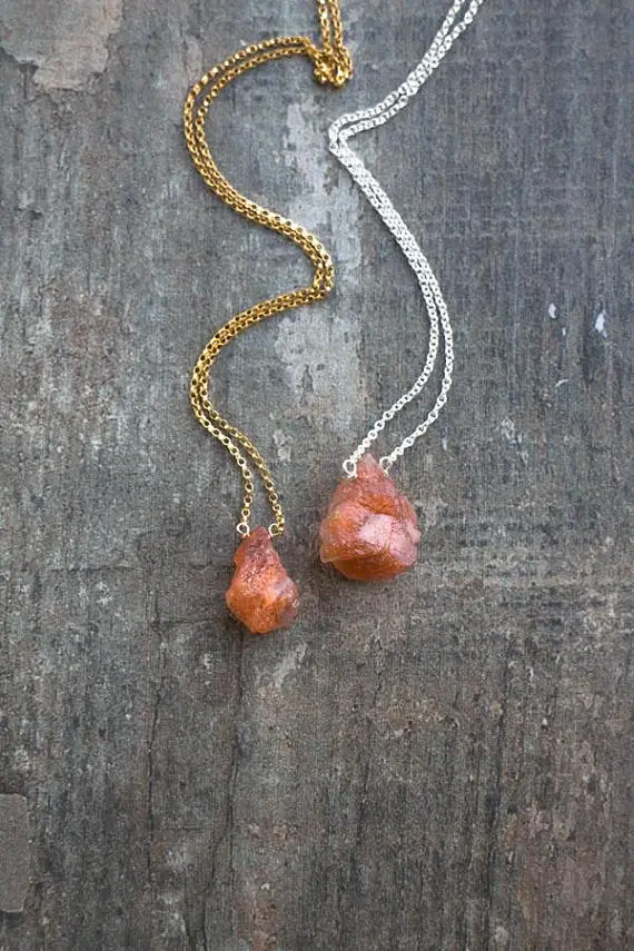 Raw Crystal Necklace, Sunstone Necklace, Good Luck Gift For Her, Raw Gemstone Necklace, Sacral Chakra Necklace, Sunstone Jewelry