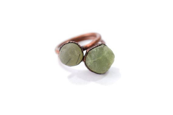 Sale Raw Prehnite Ring | Prehnite Crystal Ring | Prehnite And Copper Ring | Real Prehnite Fashion  | Raw Crystal Statement Ring