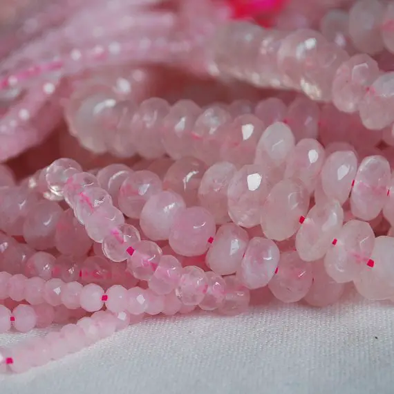Rose Quartz (pink) Gemstone Faceted Rondelle Spacer Beads - 3mm, 4mm, 6mm, 8mm, 10mm - 15" Strand