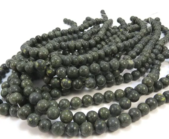 8mm Russian Serpentine Bead, Natural 8mm Green Beads, 15" Inch Strand, Beading Supplies, Jewelry Supplies, Item 621pm