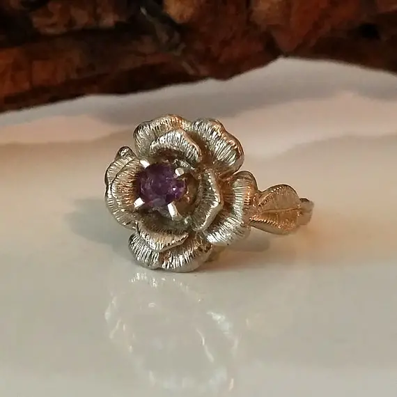 Rose Engagement Ring, Gold, Flower Engagement Ring, Sapphire, Diamond Engagement Ring, Hand Sculpted Engagement Ring By Dawn Vertrees