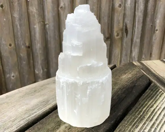 8" Selenite Tower, Large Selenite Tower, Selenite Lamp W/o Light, Hollow Satin Spar Tower, Home Decor, Crystal Cleansing, Crystal Charging
