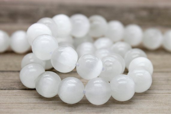 Aaa Rare Genuine Natural White Selenite Polished Smooth Round Gemston Beads - Pg17