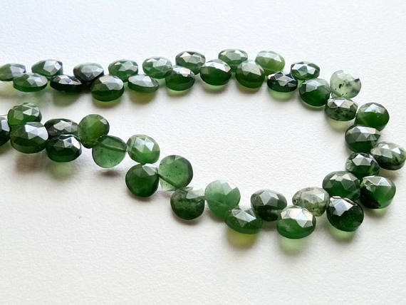 7-8mm Russian Serpentine Beads, Serpentine Faceted Heart Beads, Russian Serpentine Necklace, Green Beads For Jewelry (4in To 8in Options)