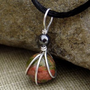 Shop Unakite Pendants! Small Unakite Stone Pendant, Sterling Silver Wire Wrapped With Hematite Stone Jewelry, Unakite Necklace, Granite Jewelry, Unakite Jewelry | Natural genuine Unakite pendants. Buy crystal jewelry, handmade handcrafted artisan jewelry for women.  Unique handmade gift ideas. #jewelry #beadedpendants #beadedjewelry #gift #shopping #handmadejewelry #fashion #style #product #pendants #affiliate #ad
