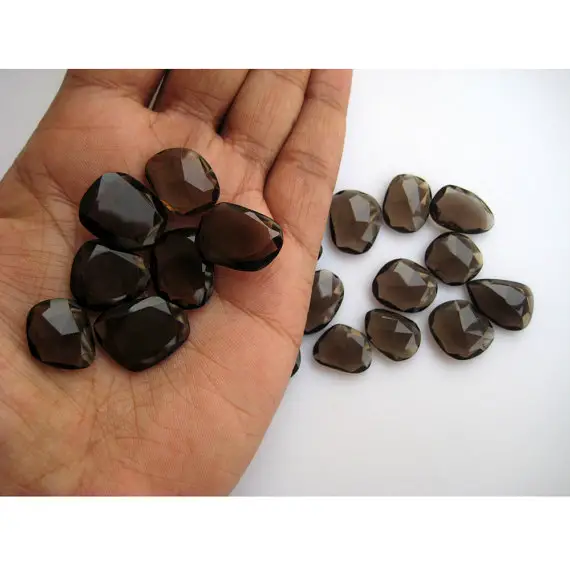 14-18mm Smoky Quartz Rose Cut Cabochon, Smoky Quartz Faceted Flat Cabochons, Smoky Rose Cut Gemstones For Jewelry (5pcs To 10pcs Options)