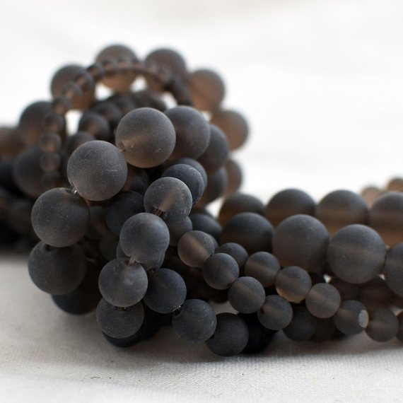 Natural Smoky Quartz (brown) - Frosted / Matte - Semi-precious Gemstone Round Beads - 4mm, 6mm, 8mm, 10mm - 15" Strand