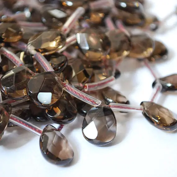 10  Natural Smoky Quartz Faceted Semi Precious Gemstone Teardrop / Pendant Beads - 12mm, 14mm, 18mm Sizes