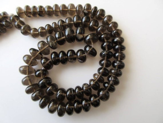 Smoky Quartz Rondelle Beads, Smooth Smoky Quartz Beads, 7-12mm Each, 18 Inch Strand, Gds610