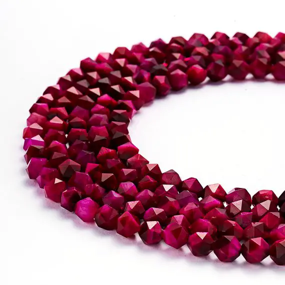 Pink Tiger Eye Faceted Star Cut Loose Beads Size 8mm 15.5" Strand