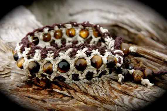 Tigers Eye Bracelet - Hemp Healing Jewelry - Gemstone Bracelet - Macrame - Custom - Mens Bracelet - Tribal Bracelet - Bohemian Festival